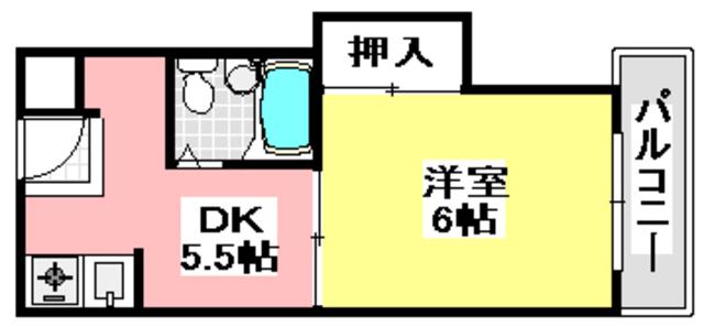 パールハイツ春日(1DK/2階)の間取り写真