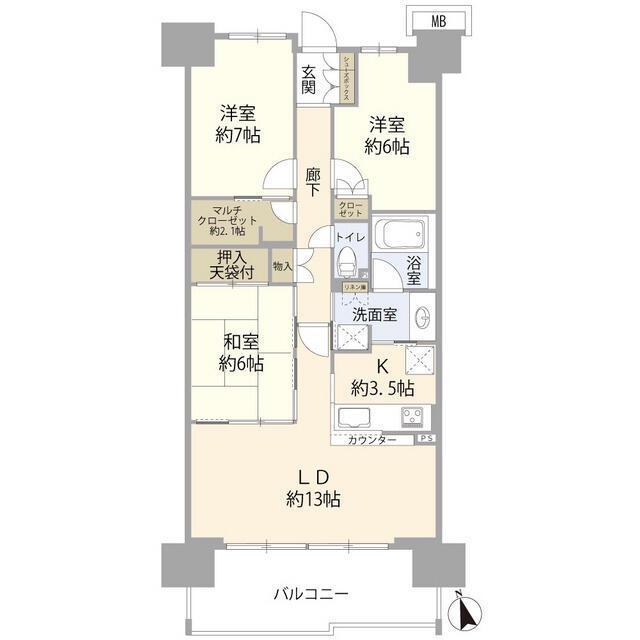 ミッドガーデンシティ ザ・テラス(3LDK/8階)の間取り写真