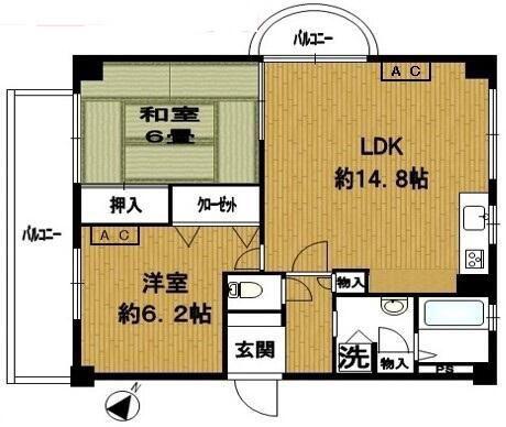 クレッセントサワ(2LDK/4階)の間取り写真