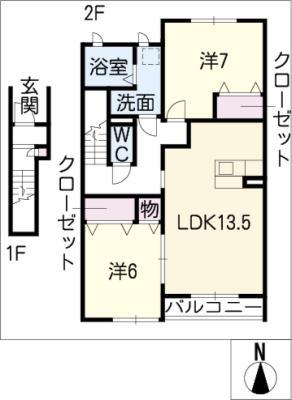 アスピリアBELL(2LDK/2階)の間取り写真