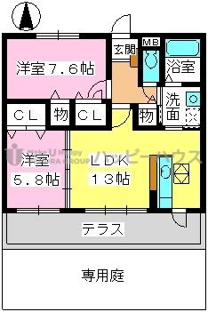 ドミール和白丘(2LDK/1階)の間取り写真