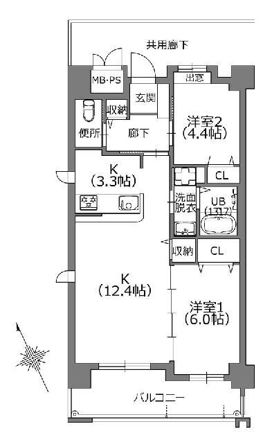 クラシオン小笹山手5番館(2LDK/4階)の間取り写真