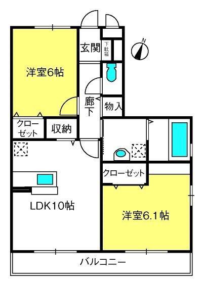 リビングゲートシティII(2LDK/3階)の間取り写真