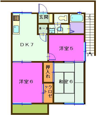 リヴェール玉前B(3DK/2階)の間取り写真