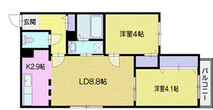 ボアソルテ南郷(2LDK/2階)の間取り写真