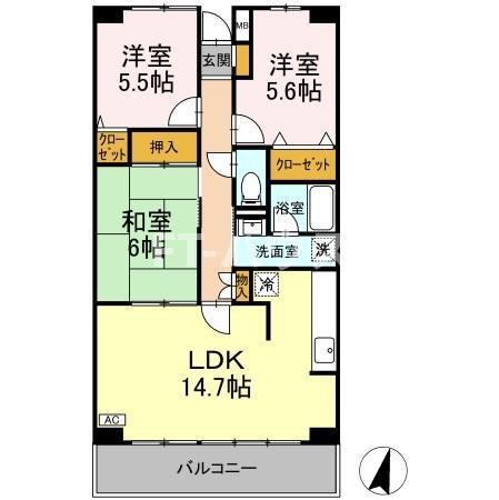 ルーチェ緑が丘A(3LDK/1階)の間取り写真