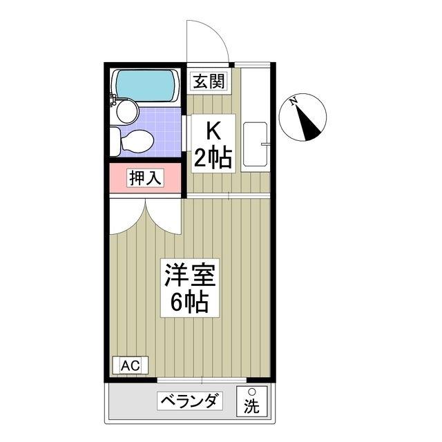 エクセル鶴ケ岡(1K/2階)の間取り写真