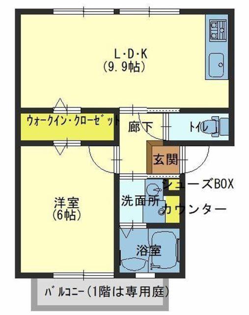 サンシティ米田(1LDK/2階)の間取り写真