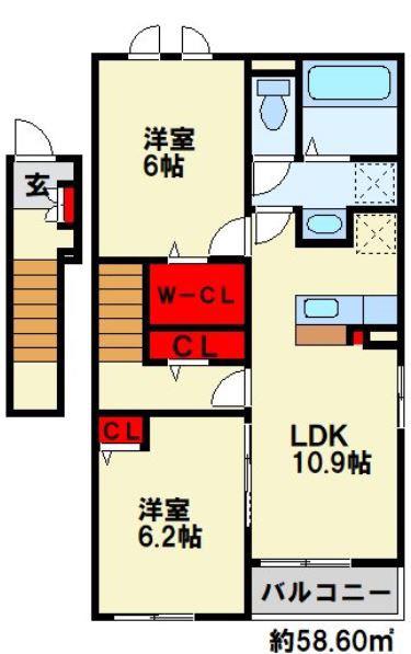 グランドエスポワール行橋 I(2LDK/2階)の間取り写真