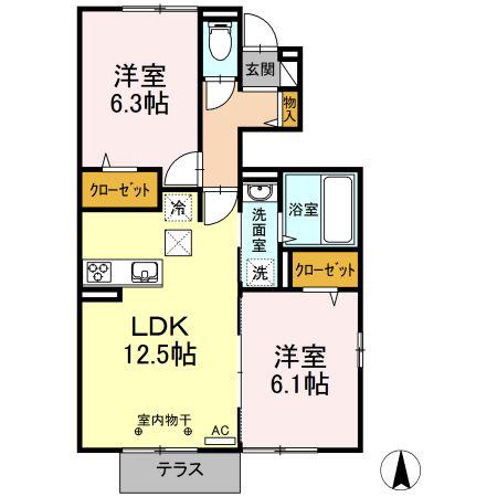 ヴィラ エスポワール(2LDK/1階)の間取り写真