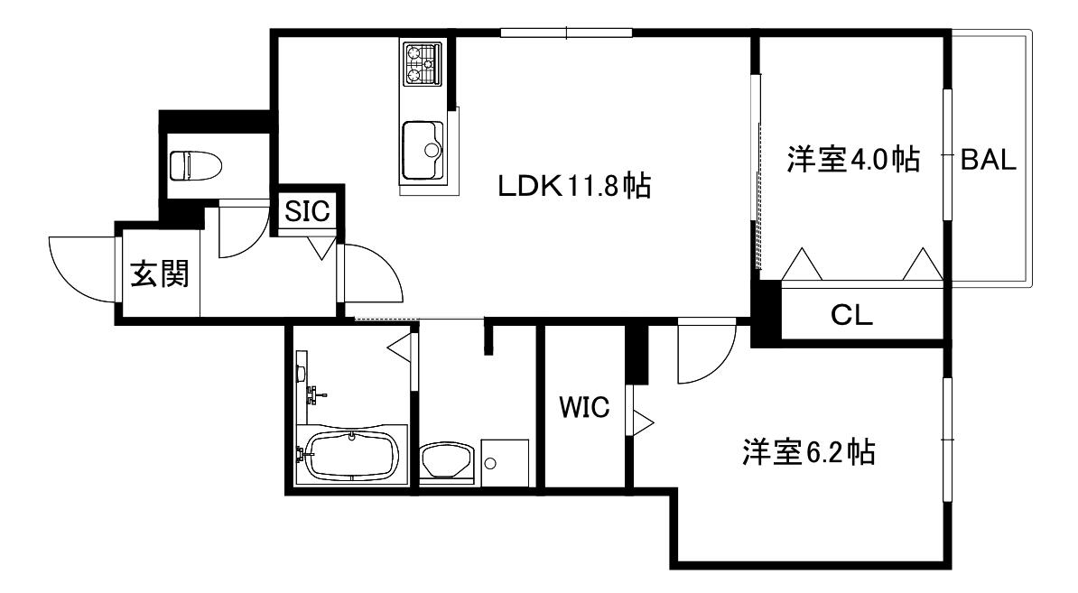 ブランシャール菊水5-3(2LDK/4階)の間取り写真