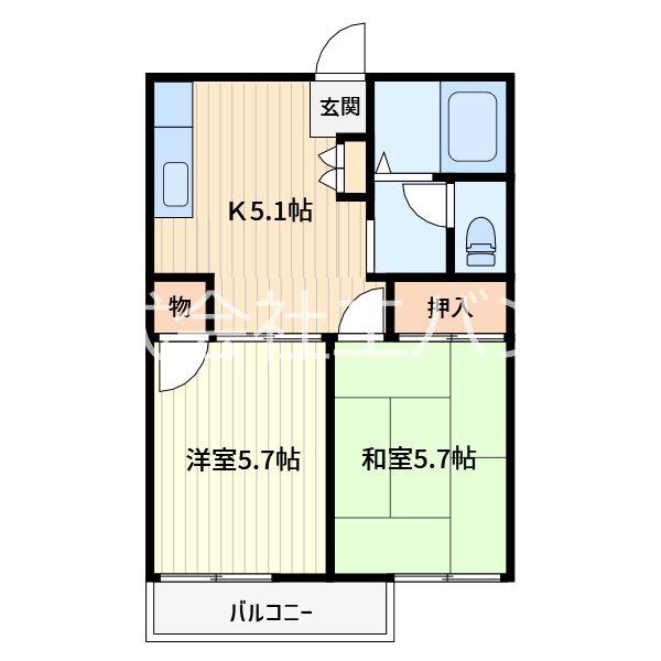 飯塚ハイツ(2K/2階)の間取り写真
