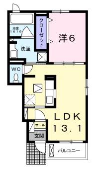 カーサ セレーナB(1LDK/1階)の間取り写真