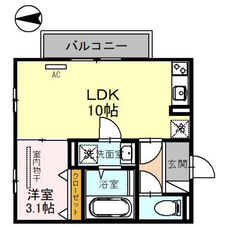 アクシス北野田(1LDK/2階)の間取り写真
