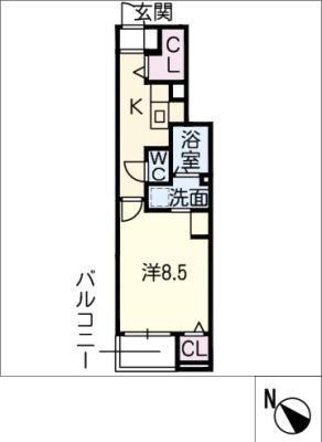 フェリーチェ(1K/1階)の間取り写真