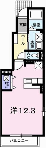 コスモハイツII(ワンルーム/1階)の間取り写真