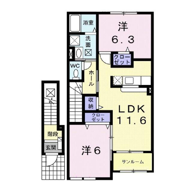 ハーモニー富塚B(2LDK/2階)の間取り写真