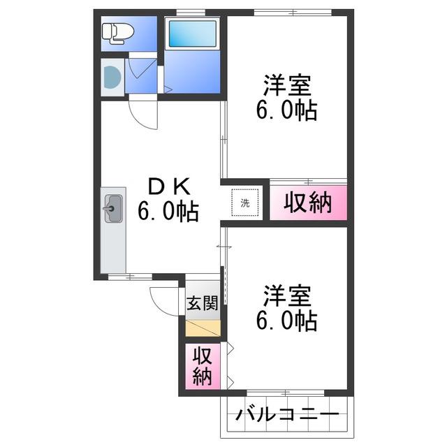 セジュール山口Ⅱ(2DK/2階)の間取り写真