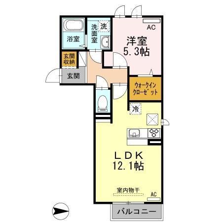 グランビア御幸(1LDK/1階)の間取り写真
