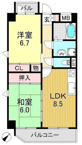ファミーユ出戸(2LDK/10階)の間取り写真