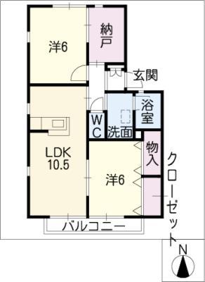 ハートタウン飛鳥C棟(2LDK/2階)の間取り写真