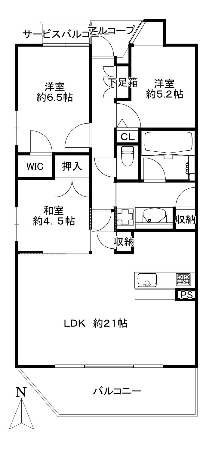 ワコーレザ・夙川ファースト(3LDK/4階)の間取り写真