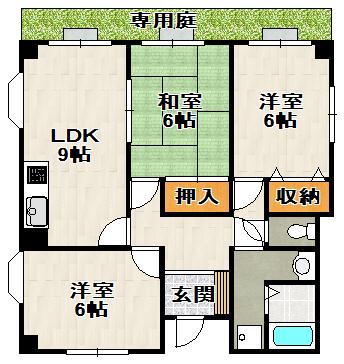 ドルミM宝塚(3LDK/1階)の間取り写真
