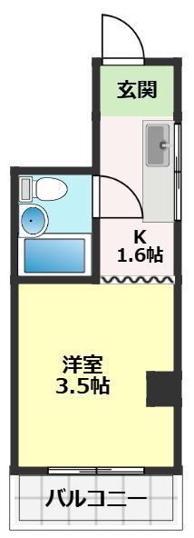 ロイヤル鷹匠(1K/2階)の間取り写真