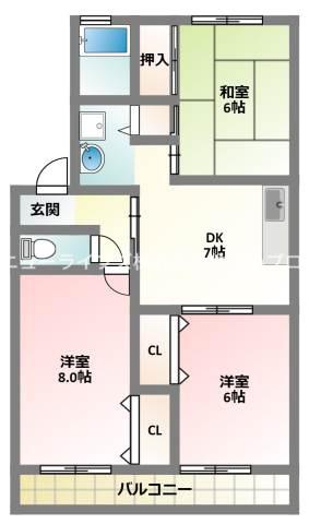 ミモザ2(3DK/2階)の間取り写真