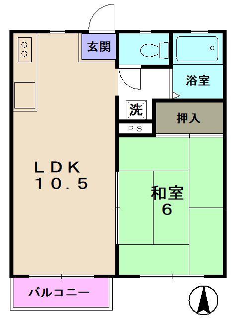 ビブロスヒル(1LDK/2階)の間取り写真