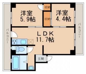 ネクサス和歌浦I(2LDK/4階)の間取り写真