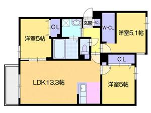 シキレジデンス南平岸(3LDK/3階)の間取り写真