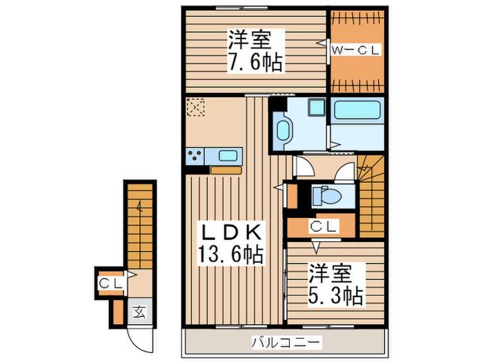 グランブリエII(2LDK/2階)の間取り写真