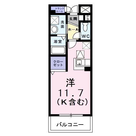 ブルースカイヒルズII(ワンルーム/1階)の間取り写真