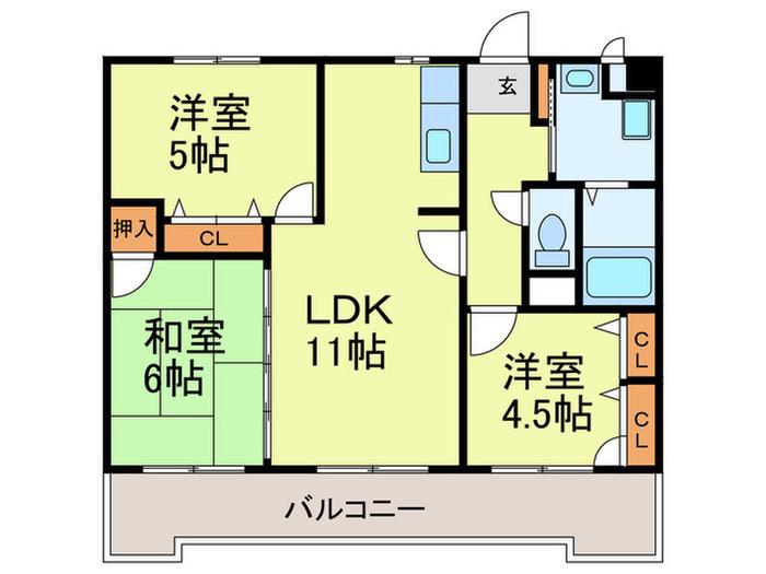 グランドアビタシオン平尾(3LDK/7階)の間取り写真