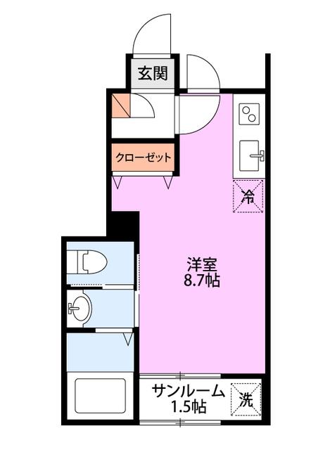 ミルズグランディール亀田A棟(ワンルーム/2階)の間取り写真
