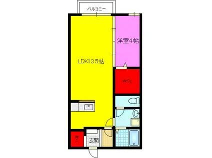 カーサエクレール(1LDK/1階)の間取り写真