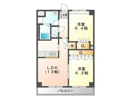 エルピスハイムB棟(2LDK/2階)の間取り写真