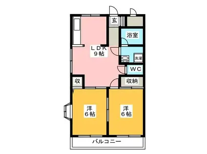 東武伊勢崎線 獨協大学前駅 徒歩17分 3階建 築28年(2DK/3階)の間取り写真