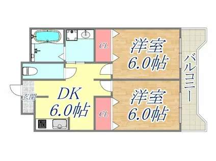 K´S COURT夙川(2DK/3階)の間取り写真