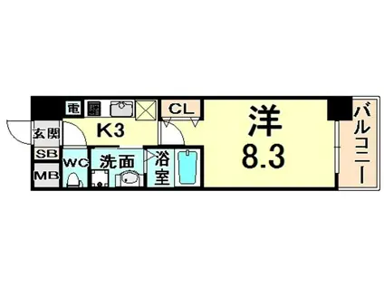 インベスト塚口S-FRONT(1K/4階)の間取り写真