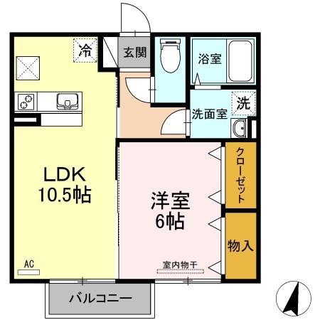 ブライト倉敷B棟(1LDK/1階)の間取り写真