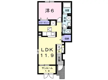 セルサス荒山(1LDK/1階)の間取り写真
