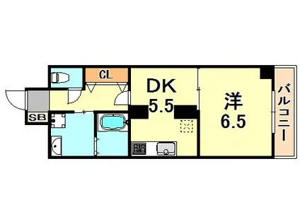 マリス神戸WING(1DK/3階)の間取り写真