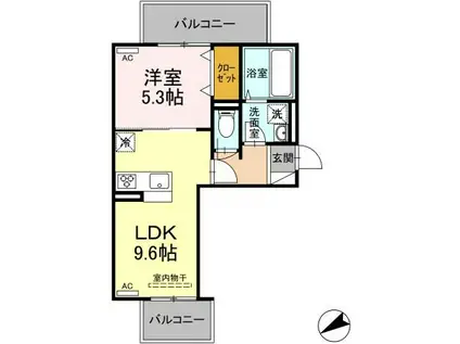 M・K・K神岳(1LDK/2階)の間取り写真
