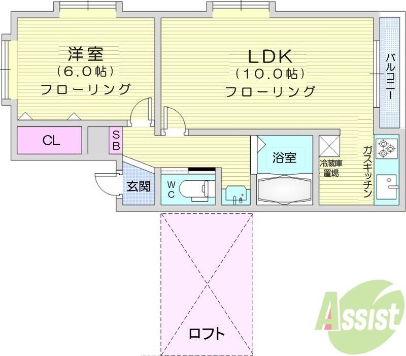 キャステ-ル砂押1(1LDK/2階)の間取り写真