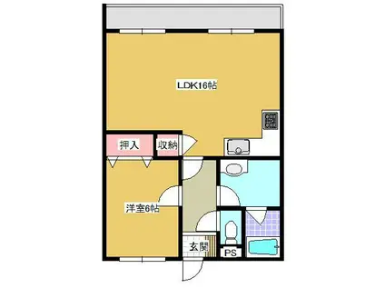 マンションライブイン(1LDK/1階)の間取り写真