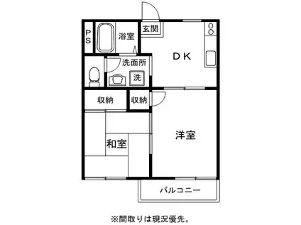 フローラル木花台1(2DK/2階)の間取り写真