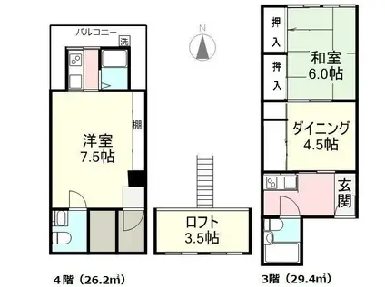 熊野ビル(1K/4階)の間取り写真