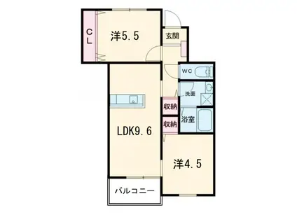 ソレイユひびきの(2LDK/2階)の間取り写真